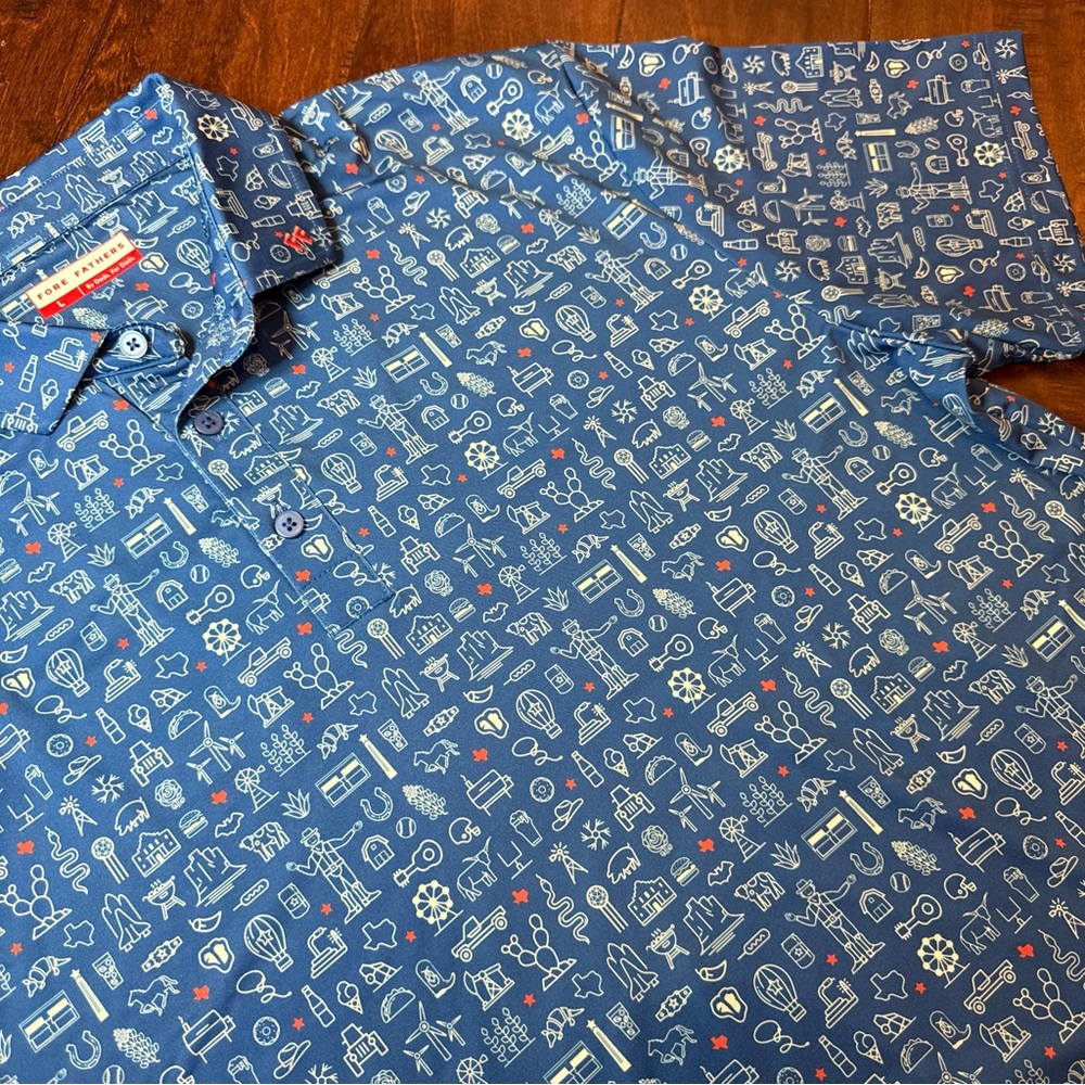 Fore Fathers Lone Star Polo Texas AOP size Large Golf Athleisure Western Rodeo